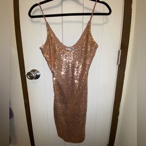 Rose Gold FashionNova Sequin Mini Dress (NWT)